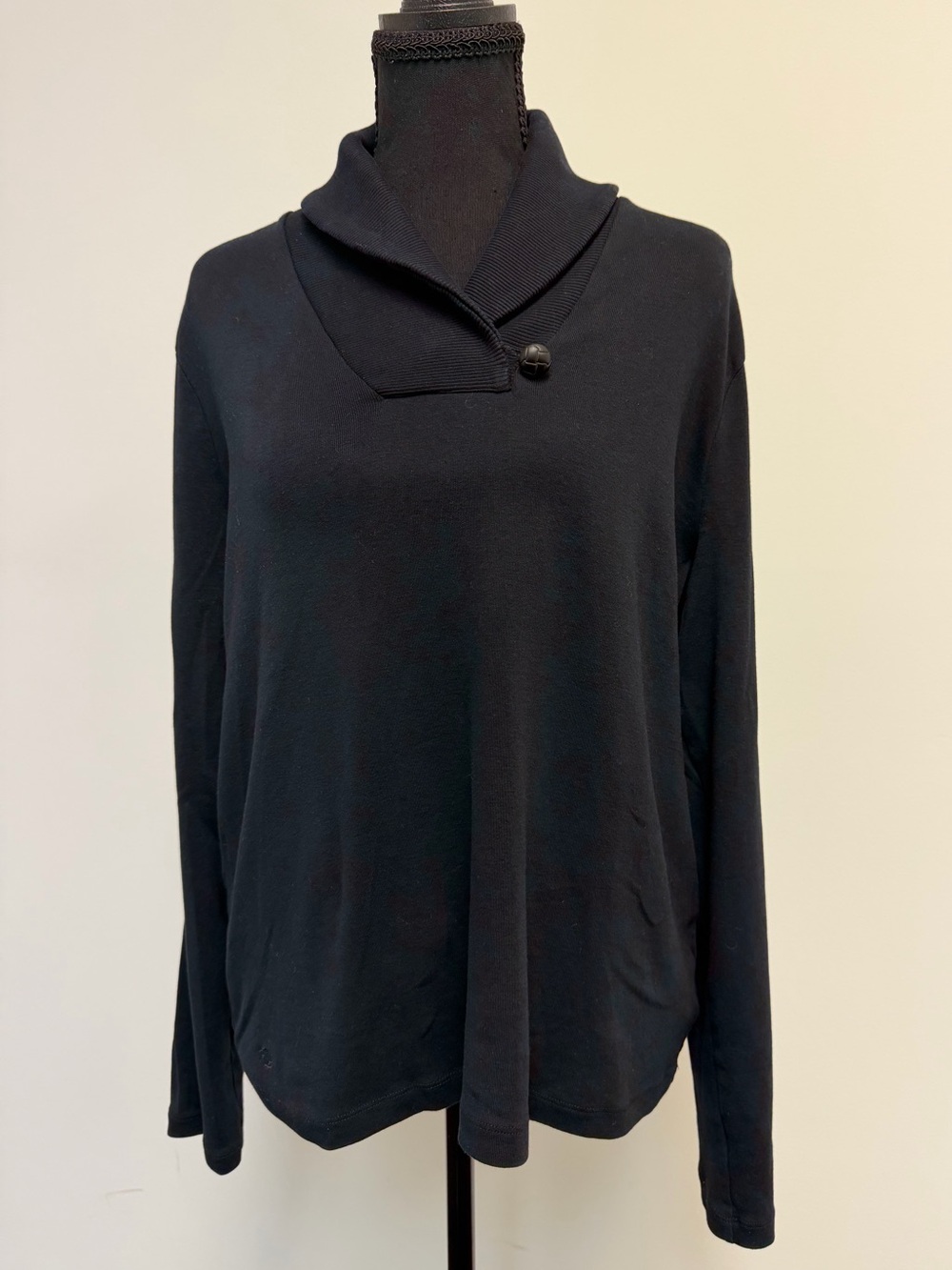 Lauren Ralph Lauren Black Shawl Collar Button Pullover Top